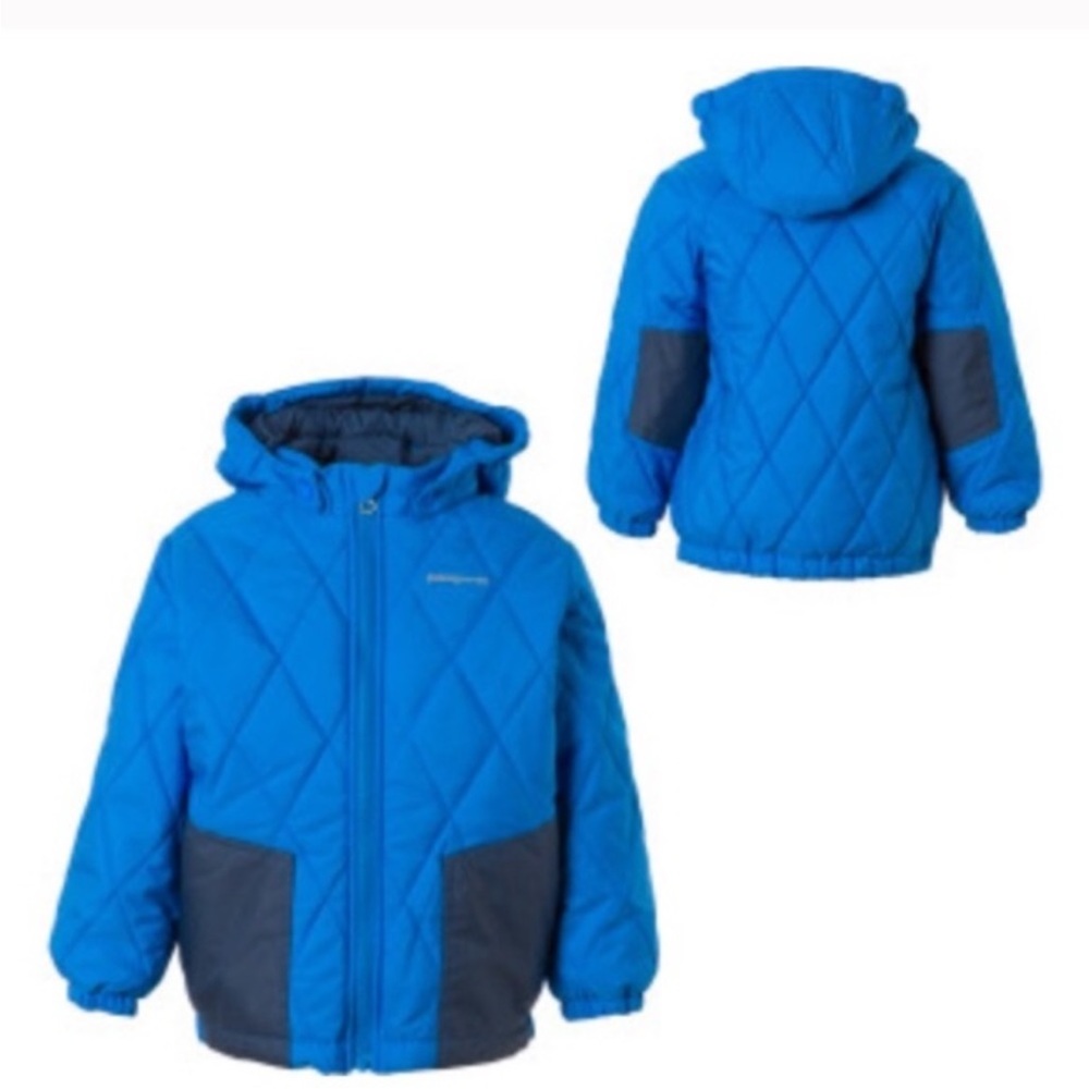 Patagonia Boys Puff Rider Full Zip Hooded Quilted Jacket Prussian Blue Sz 2T